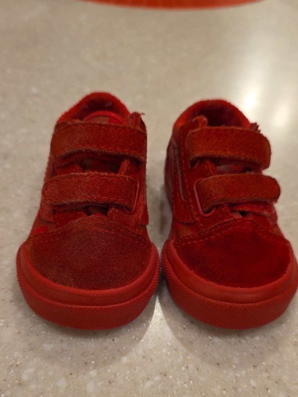 Vans Kids Red Suede Velcro Sneakers